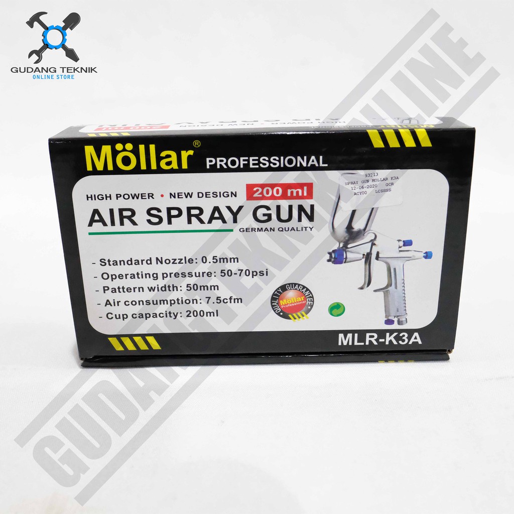 Air Spray Gun 200ml K3 MLR-K3A MOLLAR / Alat Semprot Cat K3 Nozzle 0.5mm Tabung Atas MOLLAR