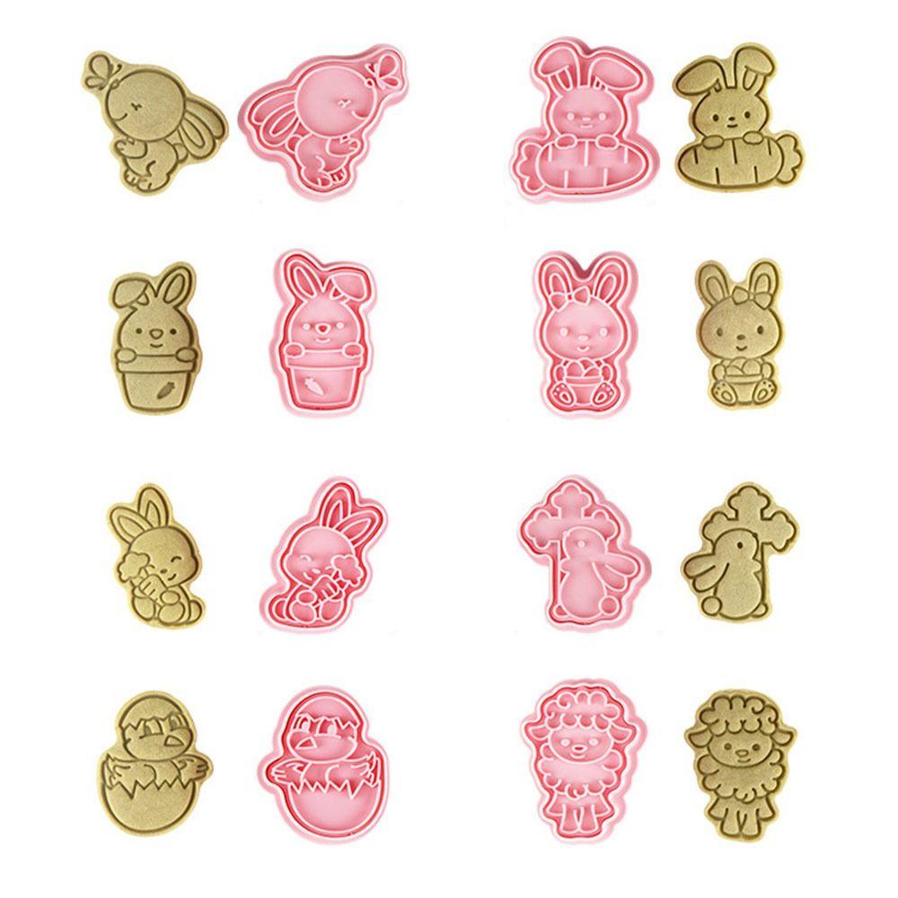 R-FLOWER 8pcs /set 3D Easter Rabbit Makanan Fondant Pastry Dekorasi Cookie Cutter Plastik