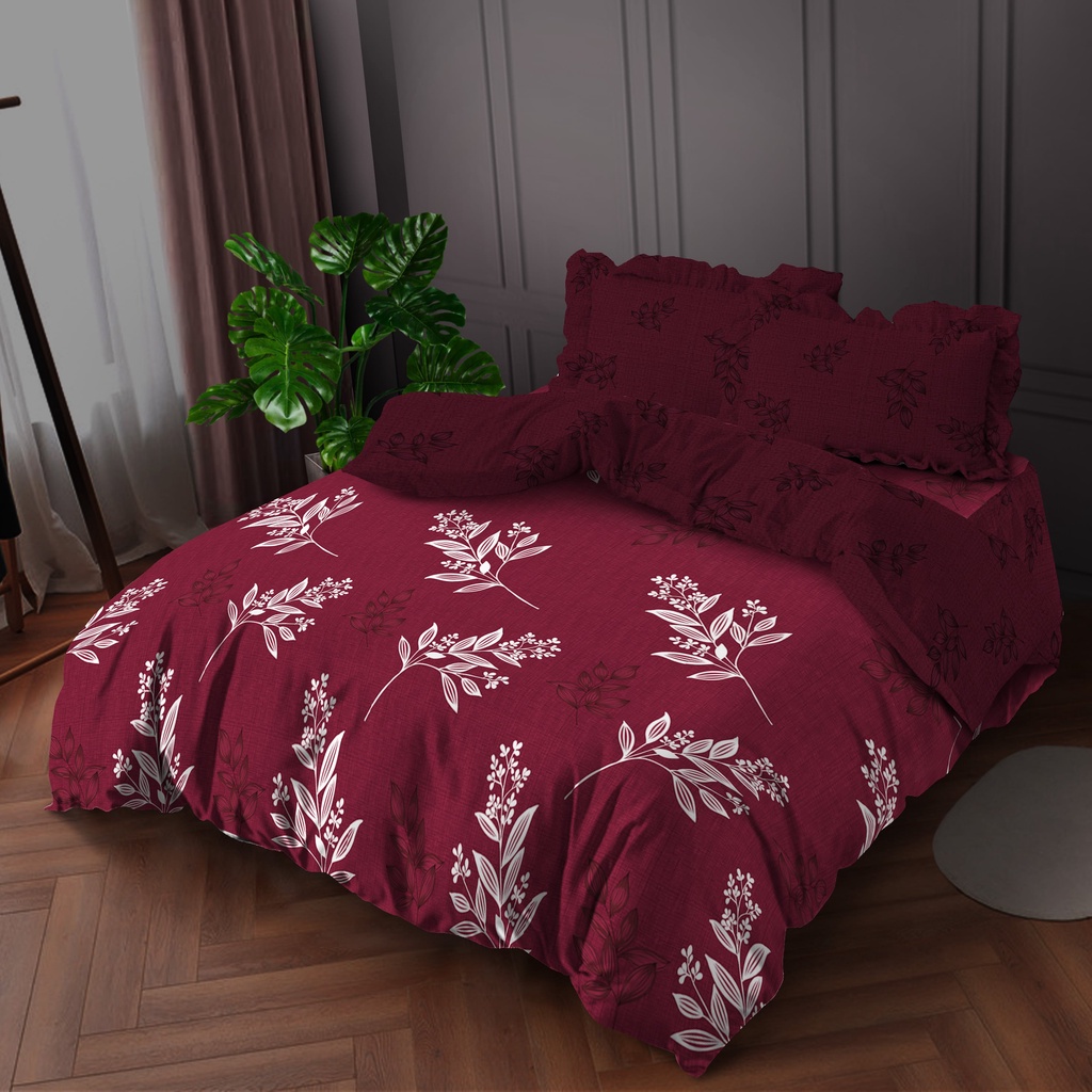 Kintakun Bedcover Set Rumbai 160 / 180 Alisa Bunga Dluxe Microtex Merah