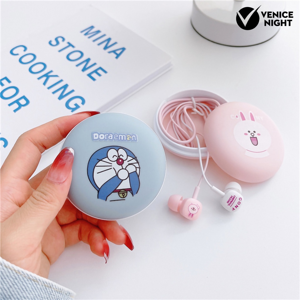 (VNEP) (Berkabel) Earphone Pengurangan Kebisingan Kartun dengan Kotak 3.5mm Musik Lucu In-ear Earbud untuk Ponsel