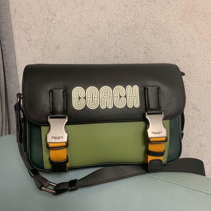 Coach Track Crossbody In Colorblock Signature Canvas With Coach Patch (C8128)