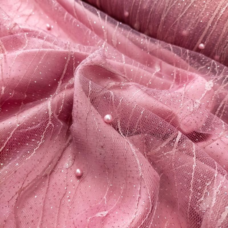 Kain Tile Akar Mutiara/ Kain Tulle Mutiara / Kain Brokat Brukat Meteran /Kain Tile Brokat Burkat/ Ba