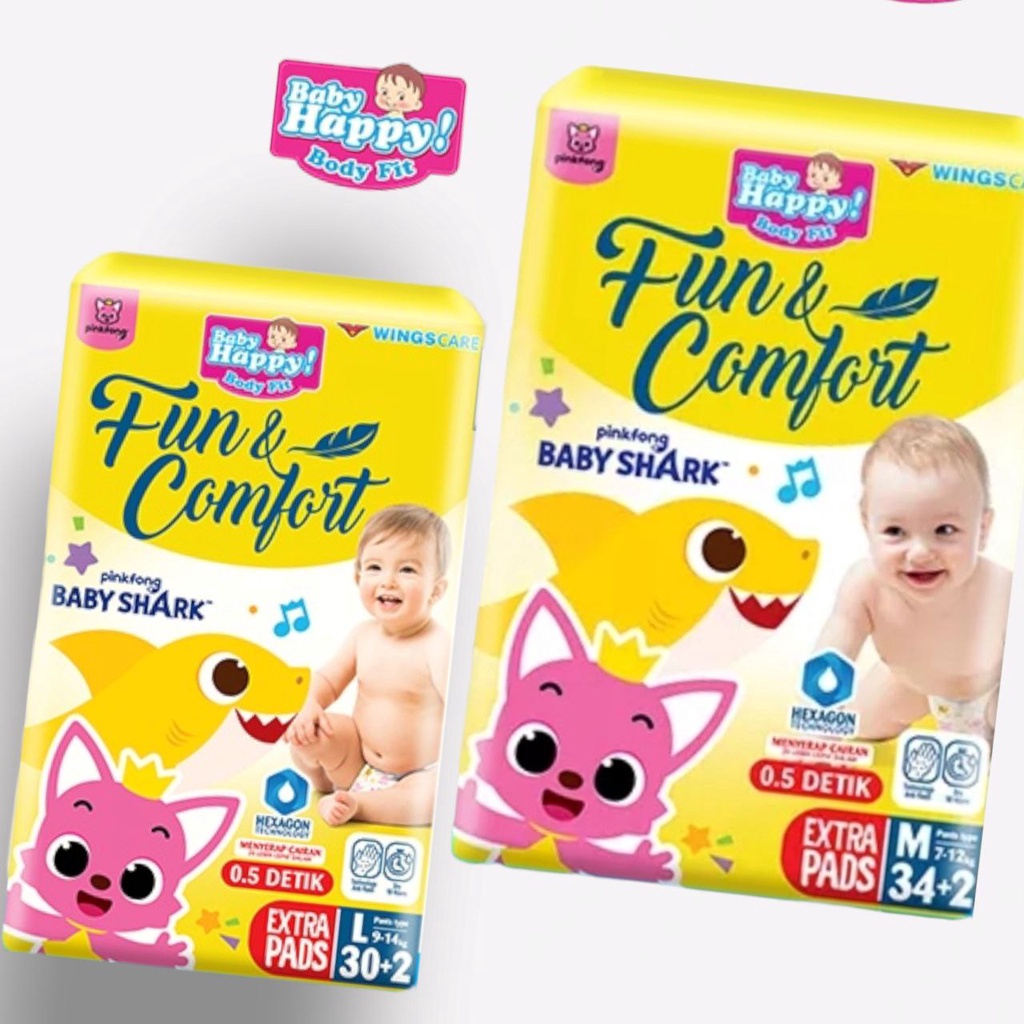 Baby Happy Pants M 34 +2/ L 30+2  Baby Happy Pinkfong / Baby Happy Babyshark / baby happy fun and comfort