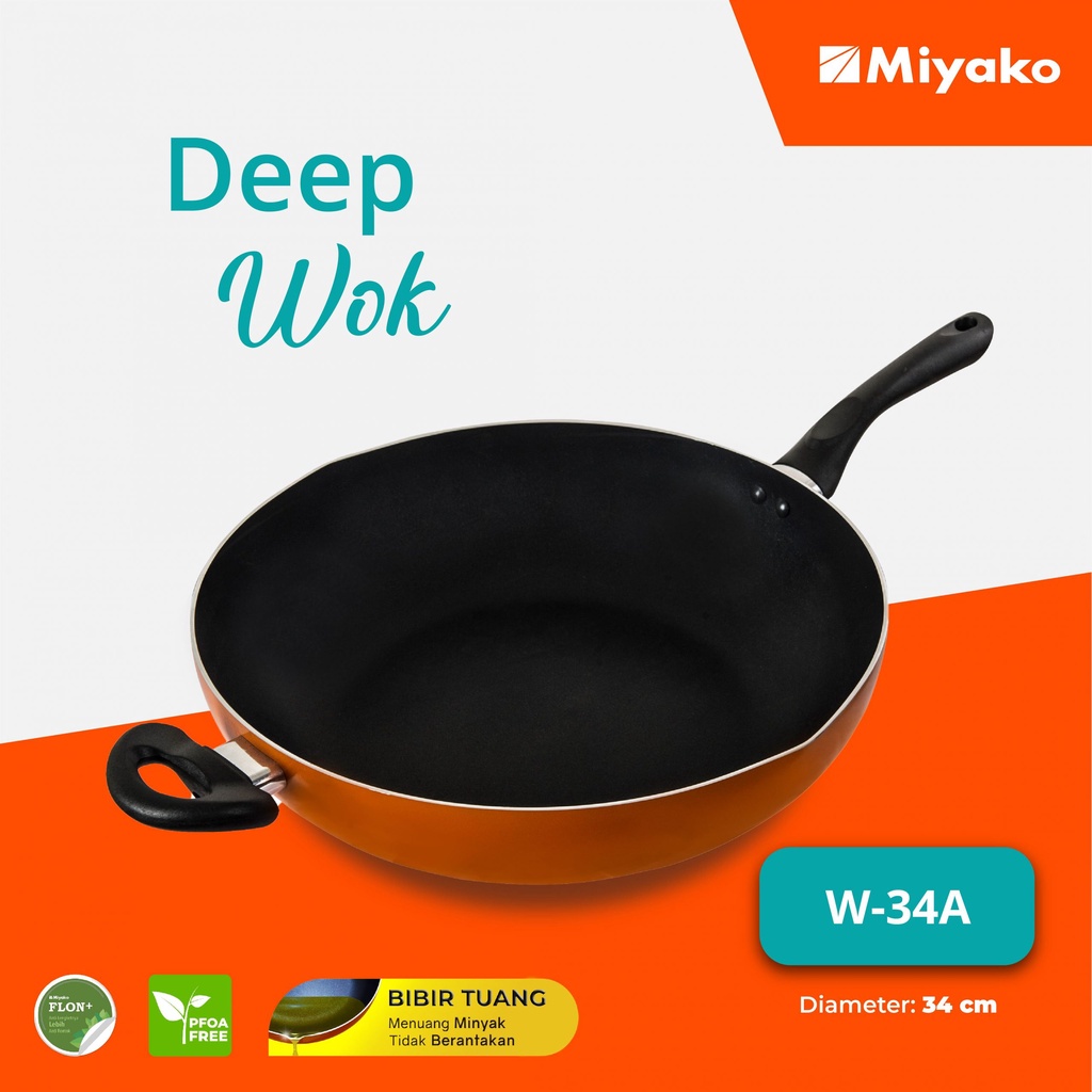 Miyako cookware W34A Finest Wok 34cm - Panci Ayam goreng dan Naget Murah Teflon