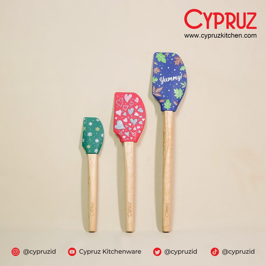 Cypruz AM-1518 Spatula Silikon Set 3 Pcs Gagang Kayu Food Grade