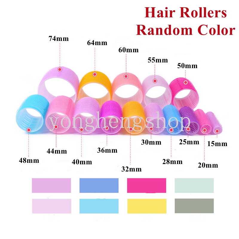 6pcs / set Rol Pengeriting Rambut Poni Tanpa Panas Multi Ukuran Warna Acak Untuk Salon Wanita