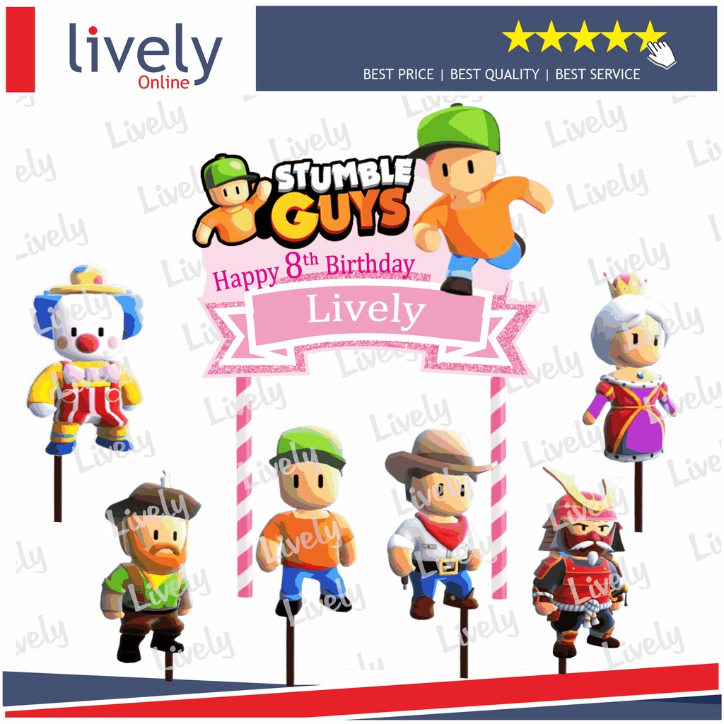 CUSTOM NAMA CAKE TOPPER KARAKTER STUMBLE GUYS HIASAN KUE ULANG TAHUN HAPPY BIRTHDAY