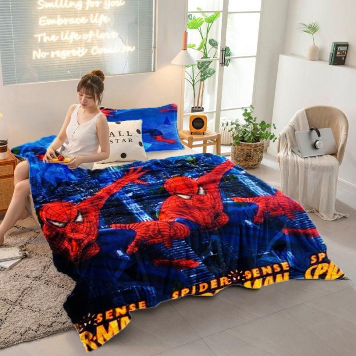 Selimut Anak PREMIUM motif Spiderman keren 140x200 termurah - SPIDRMANBIRU140 Selimut bulu terlaris 