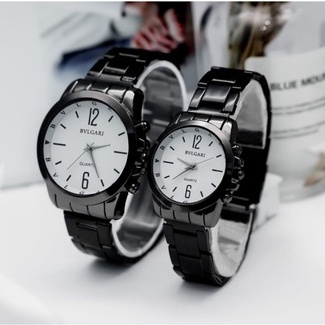 Jam Tangan JAM TANGAN COUPLE PASANGAN PRIA WANITA  Bvlgai Polos Rantai Steel