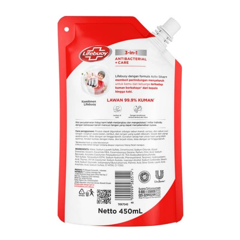 LIFEBUOY Sabun Mandi Cair 3in1 Pouch 450ml