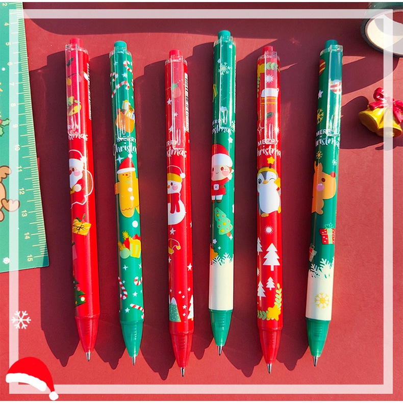 1pc Pen Gel Hitam Motif Print Kartun Rusa / Snowman / Santa Claus Warna Acak Untuk Stationery Sekolah / Kantor