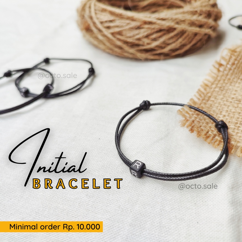 Gelang Inisial Huruf / Gelang Inisial Huruf Dadu Hitam / Initial Bracelet / Gelang Inisial Huruf Kot