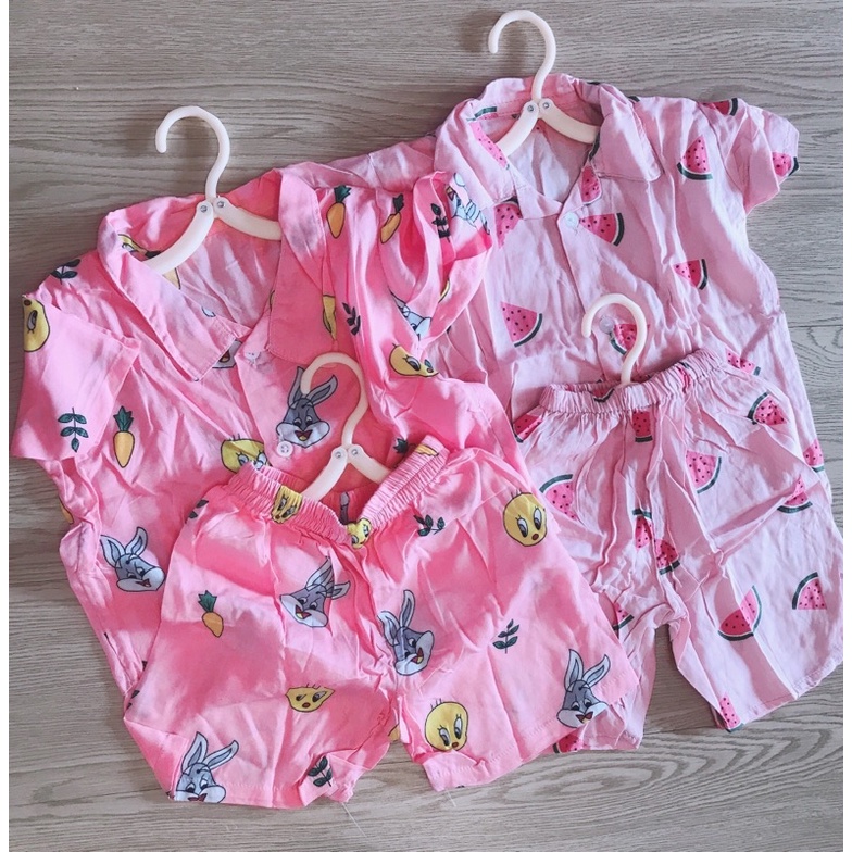 Piyama Anak Rayon Viscose Pink Tweety Bunny Watermelon