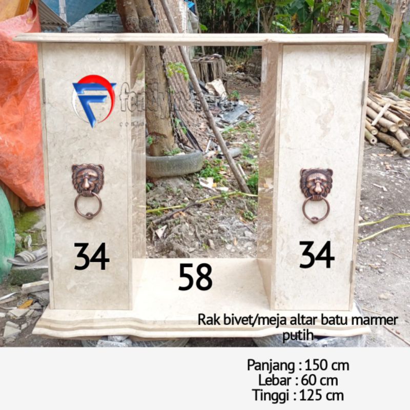 Meja rak bivet bahan batu marmer putih 150x60x125