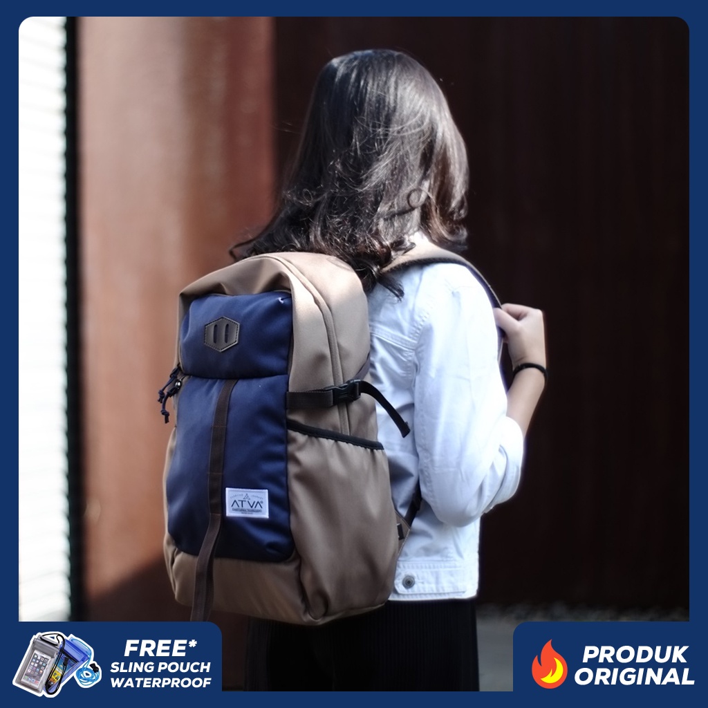ELBE NAVY KHAKI ORIGINAL x ATVA Tas Ransel Casual Biru Dongker Pria Wanita Daily Backpack Kuliah Kampus Kerja Kantor Sekolah SMA SMK Remaja Dewasa Tas Punggung Laptop Ukuran Besar 14 Inch Bagpack Distro Premium Outdoor Travel Traveling Bag Keren Terbaru