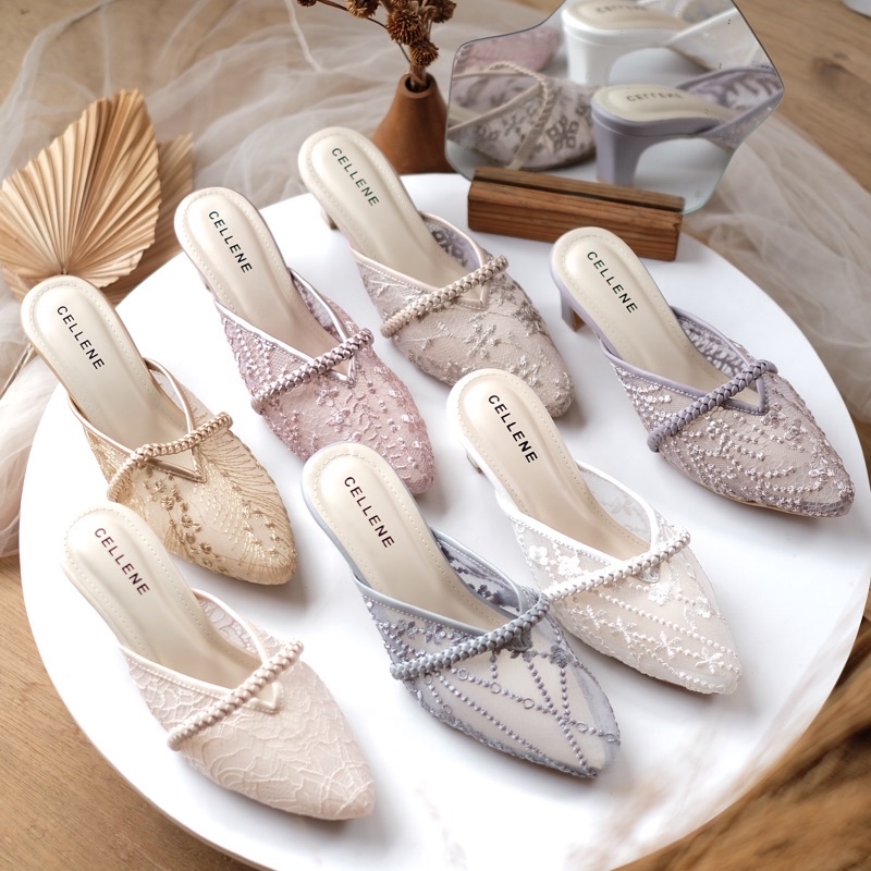 Cellene • CENDANA HEELS 8 warna (1/2) Heels Brukat Lace Wedding Shoes 5cm