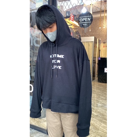 Hoodie Crop Oversize Unfinished No Time For Love BYAZ ORIGINAL