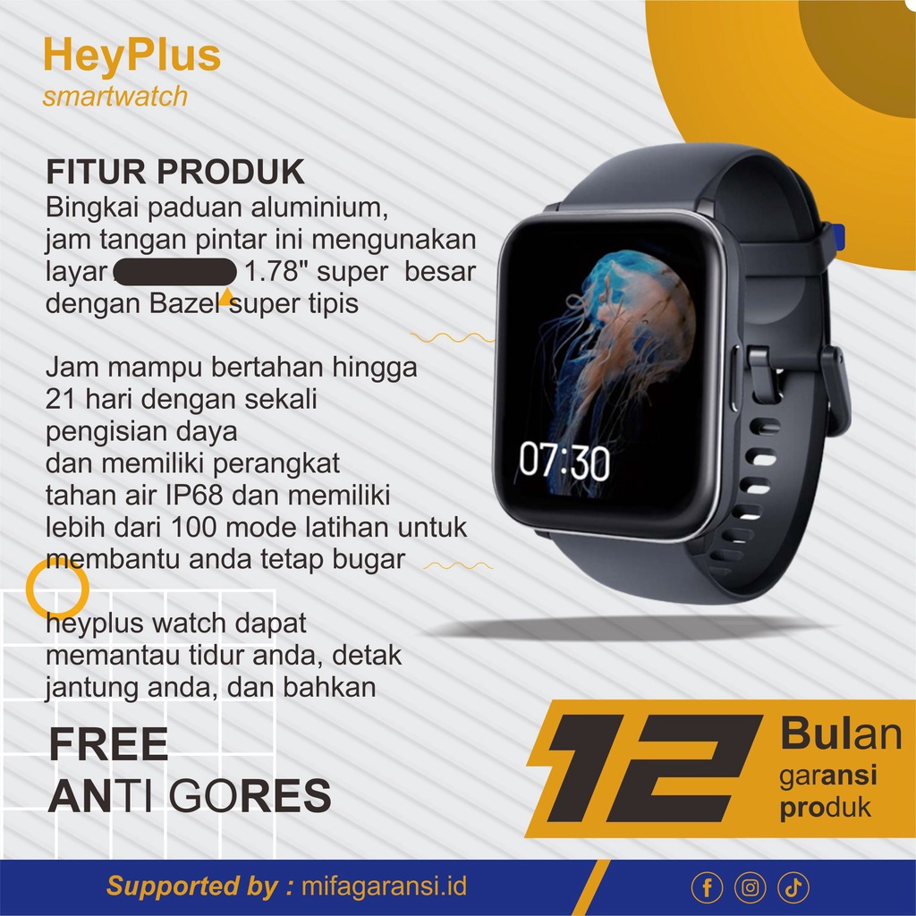 Heyplus Watch Air Smartwatch | Jam Tangan Pria Wanita Waterproof