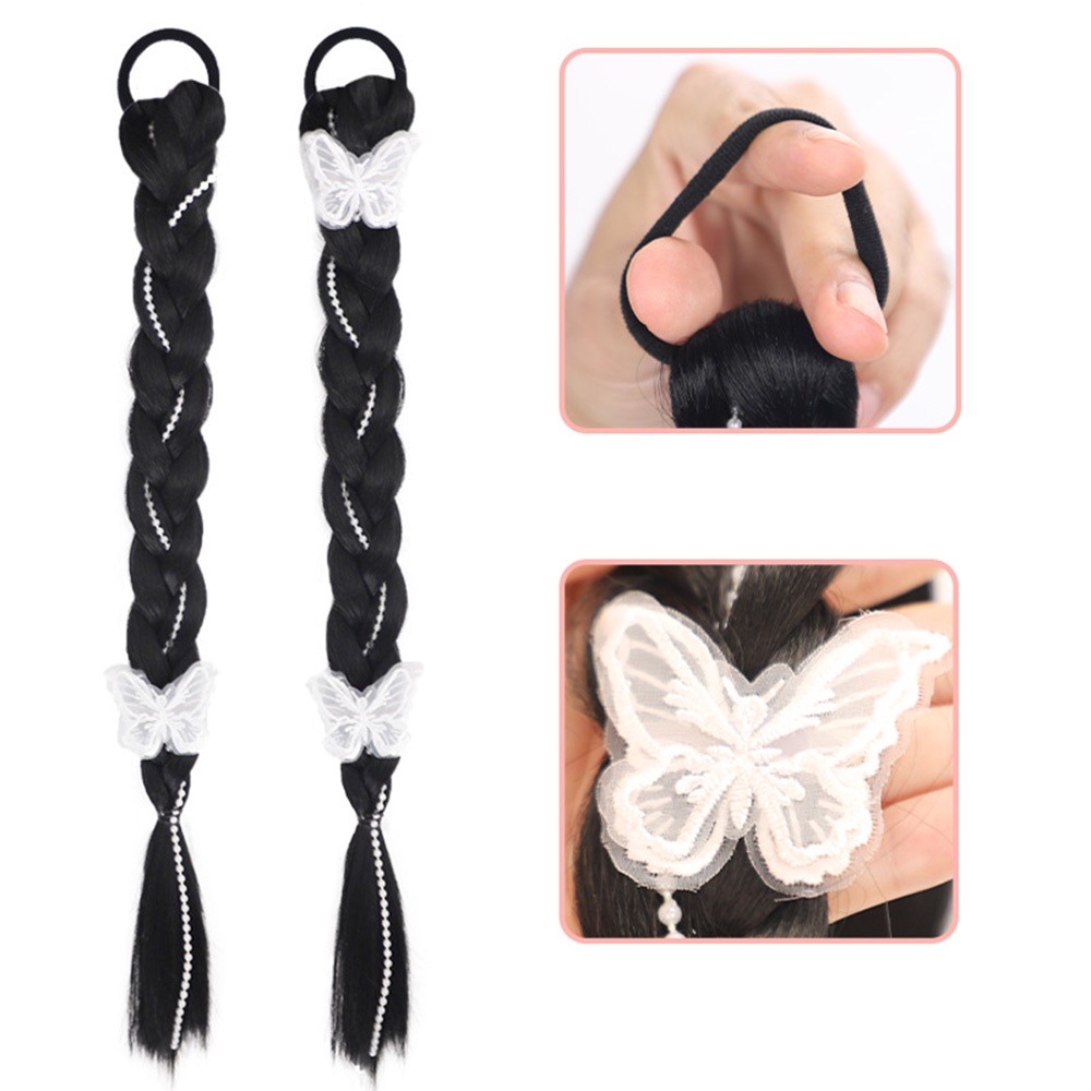 1pc Wig Rambut Ekstensi Model Kepang Ekor Kuda Dengan Jepit Kupu-Kupu Gaya Hip Hop Punk Untuk Wanita Butterfly