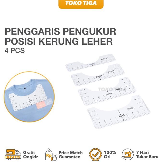 

Penggaris Pengukur Posisi Kerung Leher / T-Shirt Ruler Guide (4 pcs)