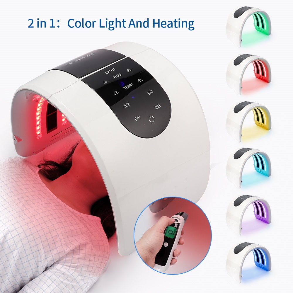 【1-3 Days Delivery】 Foreverlily 7or 8 Colors LED Mask Phototherapy Beauty Equipment LED Photon Heating Therapy Facial Mask Skin Firm Spot Acne Remove Device SpaTopeng LED 7 Warna