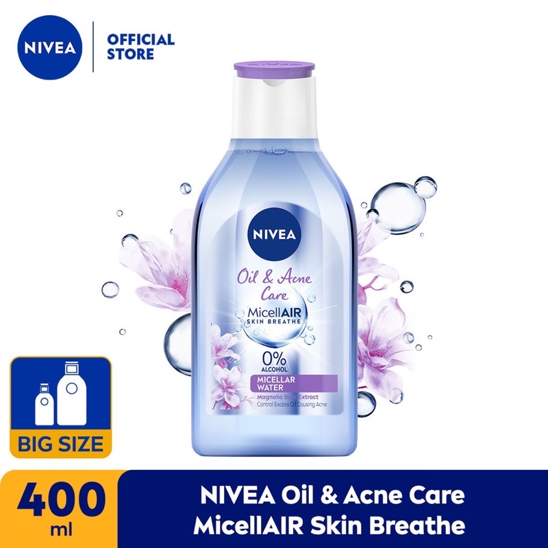 NIVEA MicellAir Skin Breathe Oil &amp; Acne Care 400ml | Micellar Water dengan 0% Alkohol &amp; Magnolia Bark Extract untuk Mengurangi Sebum Berlebih