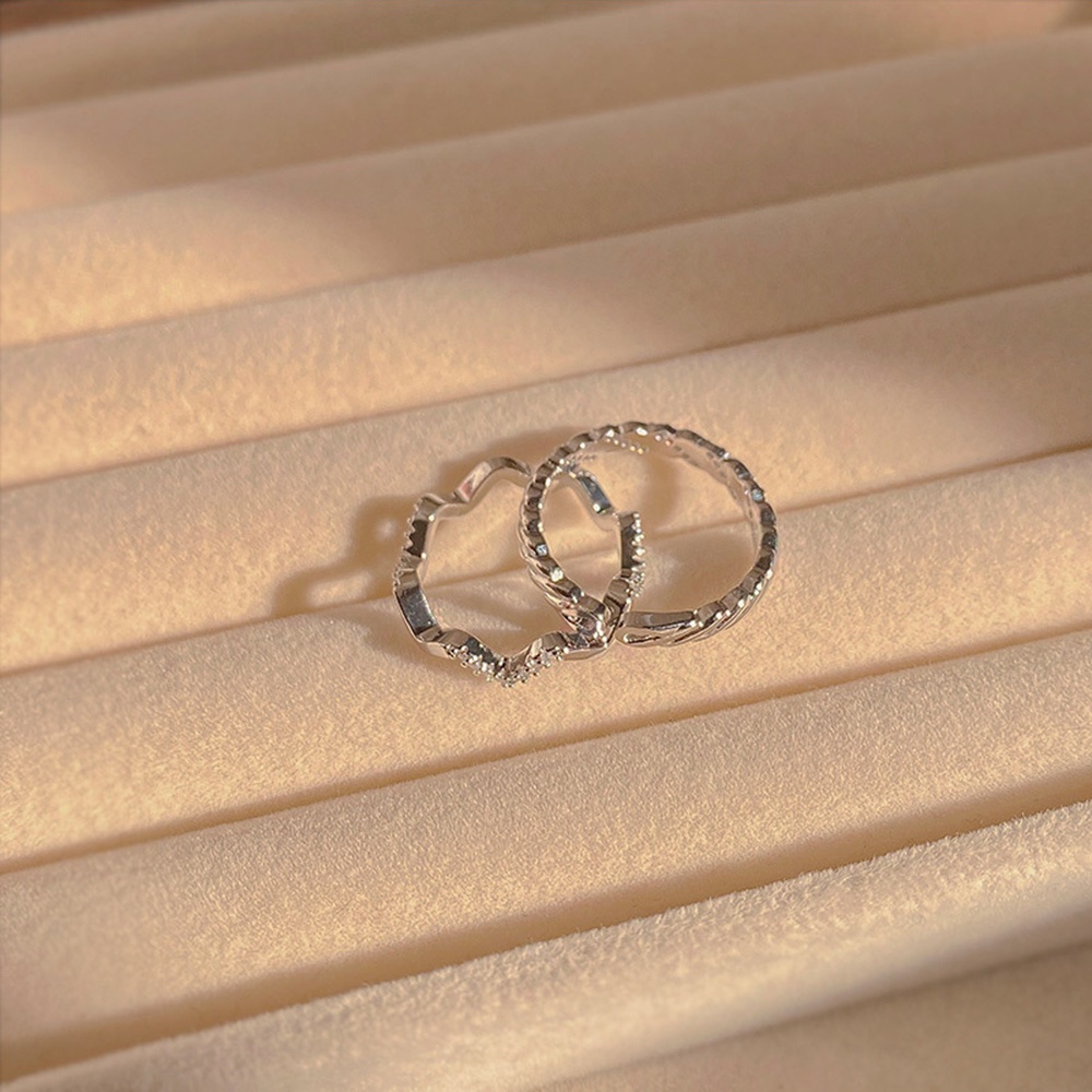 2 In 1 Set Cincin Sterling Silver S925 Bentuk Gelombang Hias Zircon Ukuran Resizable Untuk Wanita