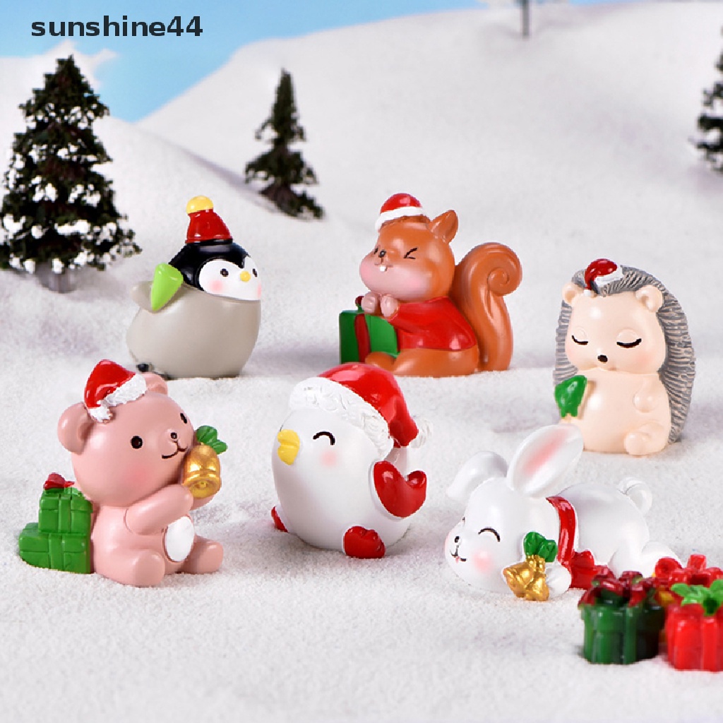 Sunshine Miniatur Figur Kartun Babi / Rusa Untuk Dekorasi Natal