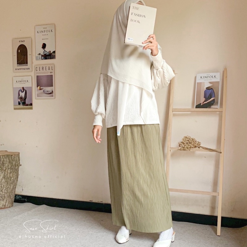 [𝐄𝐥𝐡𝐮𝐬𝐧𝐚] Sasa Skirt Rok Wanita Plisket Lidi Span Ootd Premium H Line
