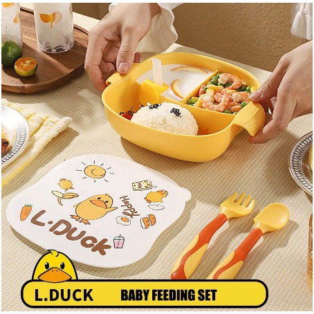 Kotak Makan Set L-Duck /Perlengkapan Makan Anak Tableware Set Duck Kotak Makan Bayi BPA FREE