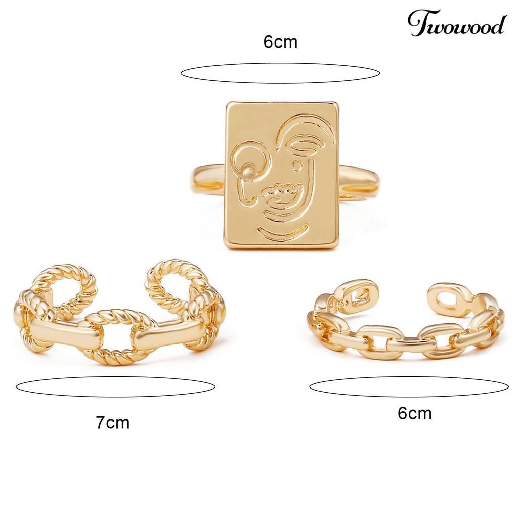 3pcs Cincin Jari Tengah Stackable Bahan Alloy Untuk Wanita