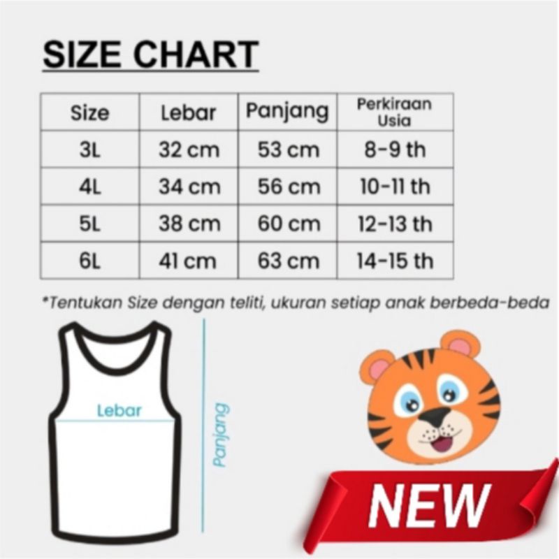 kaos dalam anak junior 8-15thn/singlet anak paket 3pcs