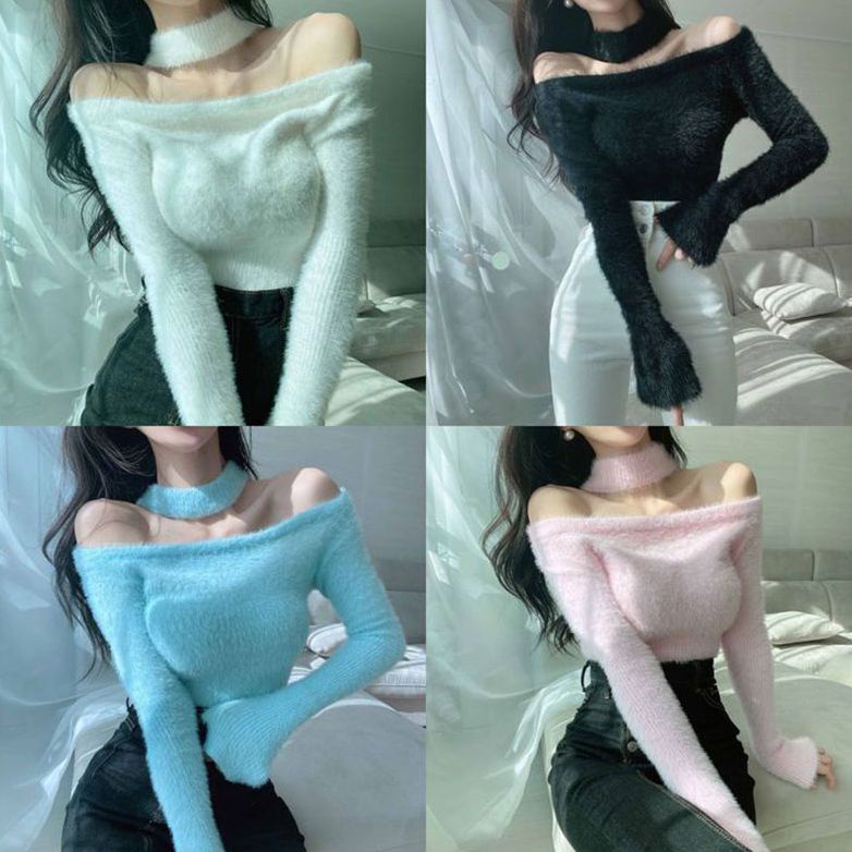 Suhao gaya lembut satu kata kerah temperamen lengan panjang off-the-shoulder seksi hot girl perempuan musim gugur 2022 baru slim slim top trendi