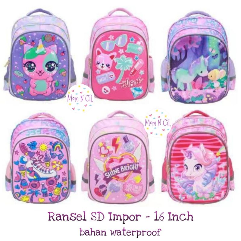 Tas Ransel Anak Sekolah SD SMP Backpack Impor HSD Waterproof Tahan Air 3D Timbul Unicorn Korea Smigg