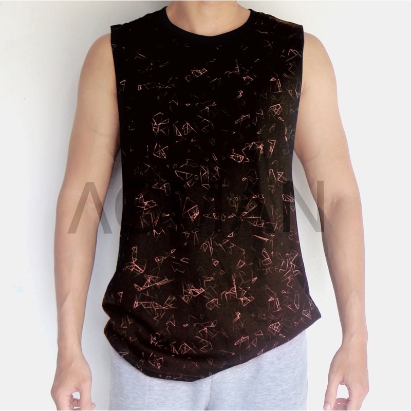 AGMAN Tank Top Low Cut Kaos Gym Fitness Pria Olahraga Motif Crash Brown Keren Terbaru