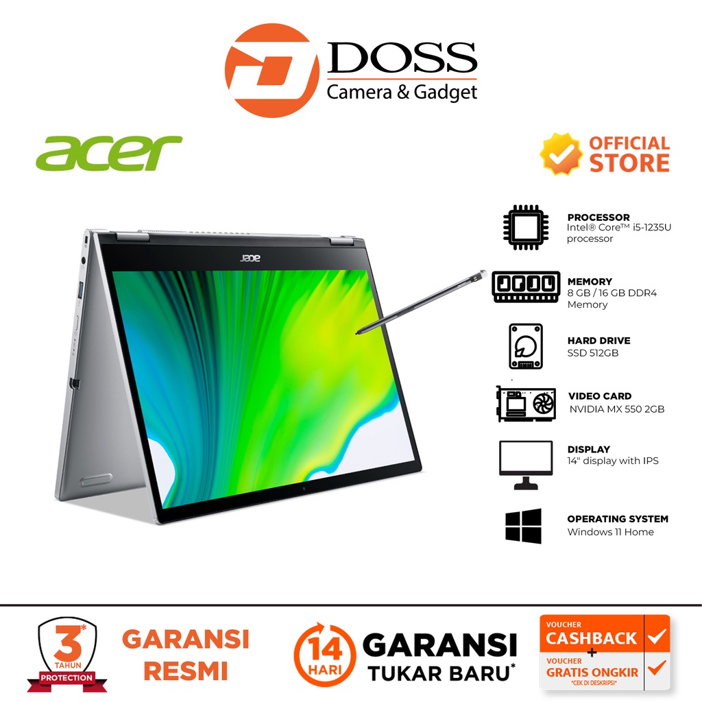 Jual Acer Spin 3 Active Sp313 51n 548h 133 Inch I5 8gb Ram 512gb Ssd Pure Shopee Indonesia