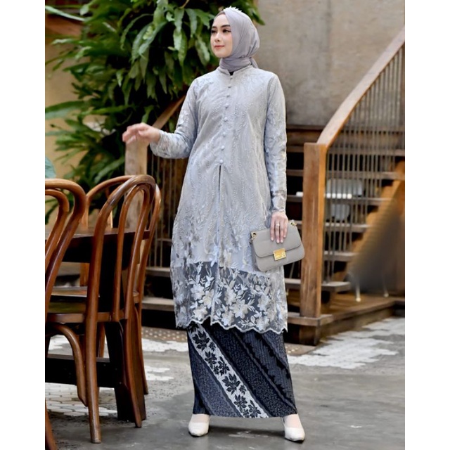 Permata Olshop /Setelan Kebaya Tunik Tulle Kancing Depan Busui / Kebaya Tunik Melayu / Kebaya Modern / Kebaya Wisuda / Kebaya Seragam