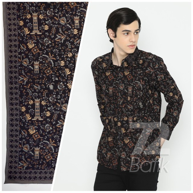 KEMEJA BATIK PRIA Slimfit Lengan Pendek Premium Motif Jam Gadang Warna Hitam 723136 Cap 72 - Baju Kemeja Atasan Pakaian Setelan Batik Pria Cowok Laki Laki Remaja Keluarga Kantor Lengan Pendek Modern Slimfit Slim Fit Premium Kekinian