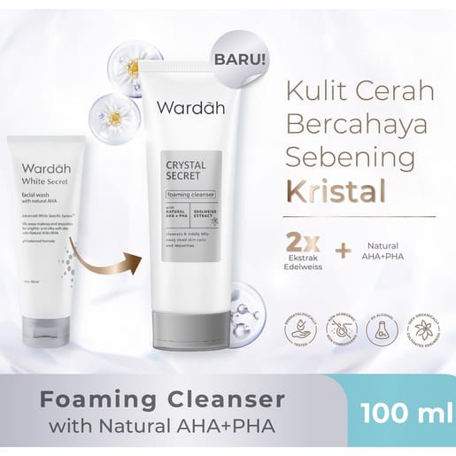 Wardah Crystal Secret Foaming Cleanser with Natural AHA+PHA 100 ml