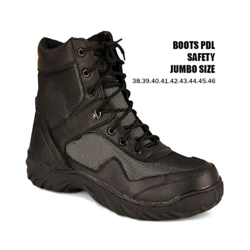 Sepatu Safety Pria UKURAN Besar 38-39-40-41-42-43-44-45-46 PDL Boots Sepatu Kerja Oversize Polisi Ukuran JUMBO Hitam, 39