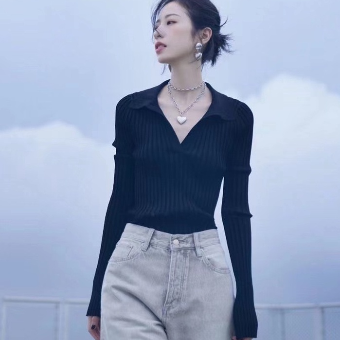 【Elegant】Casual Long Sleeve T-shirts V-Neck 7217