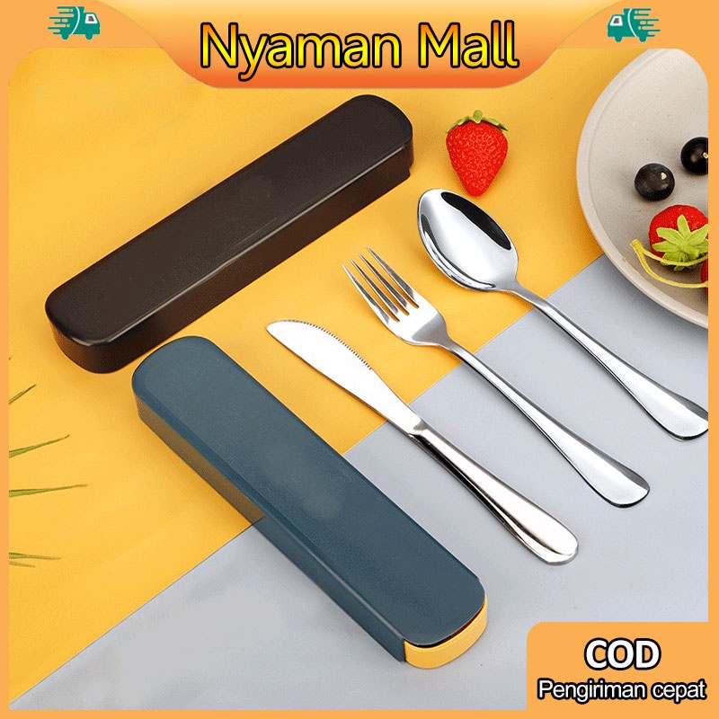 Peralatan Makan Stainless Steel Set 2/3pcs Pisau Garpu Dan Sendok Hitam/Hijau