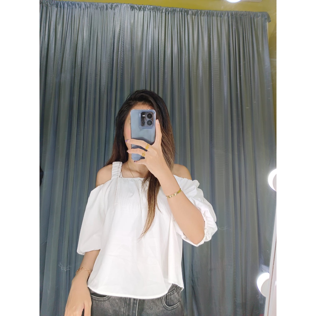 Top sabrina lengan balon import bangkok