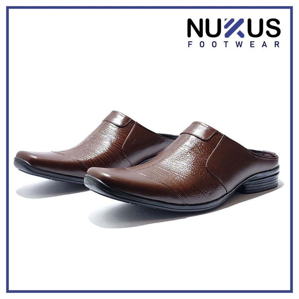 Nukus Sandal Selop Pria Bustong Kulit Sapi Asli Coklat Tua - SL F06