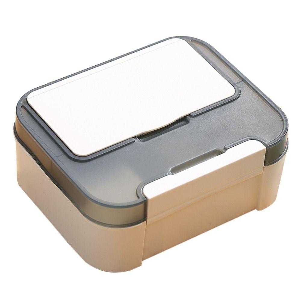 Top Lunch Box Microwavable Rectangle Grid Dengan Sendok Wadah Makanan