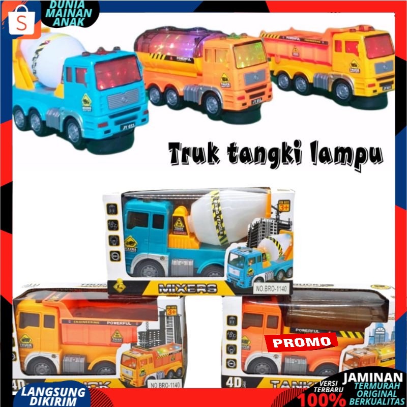 Truk tangki lampu Mainan truk tangki bump &amp; go mainan mobil truck builder tank truk molen Bersuara Dan Berlampu