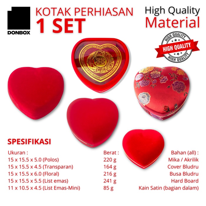 Mahar Tempat Kotak Perhiasan 1 Set Beludru Seserahan, Lamaran, Mahar