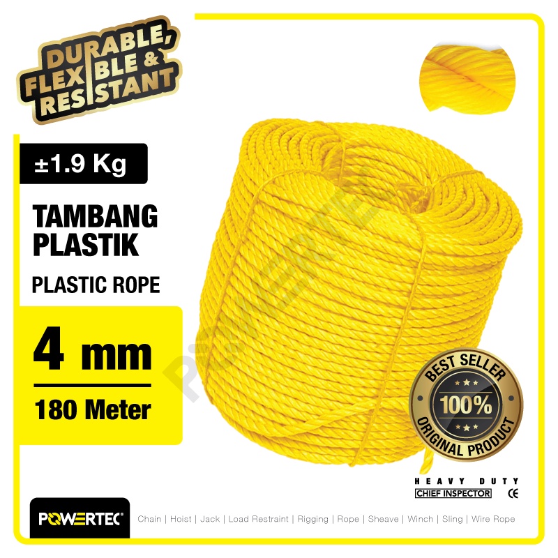 POWERTEC Tali Tambang Plastik 4mm x 180m Plastic Rope  - Kuning