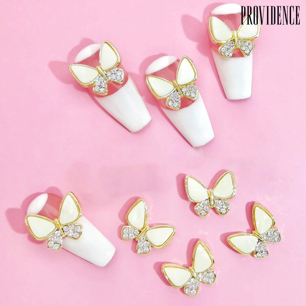 Ins 10pcs / Set Hiasan Kupu-Kupu Aksen Berlian Imitasi Bahan alloy Untuk Aksesoris Nail Art / Manicure Butterfly