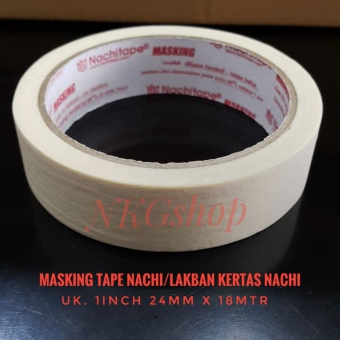 

Perekat Masking Tape/Lakban Kertas Nachi 1Inch 24Mm X 18Mtr(Min 1Dus = 96Roll)